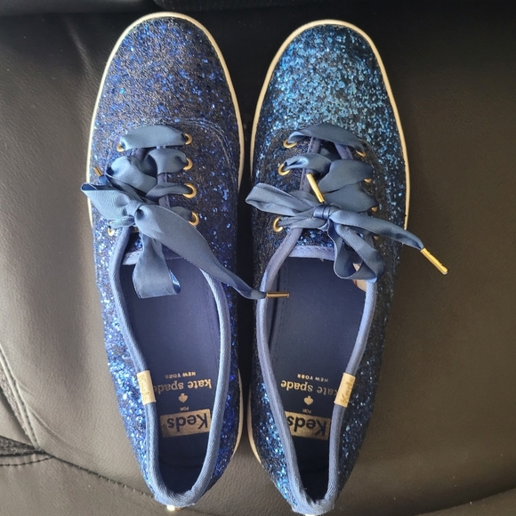 Kate Spade Keds Blue Glitter Sneakers Size 8.5 - Picture 5 of 7